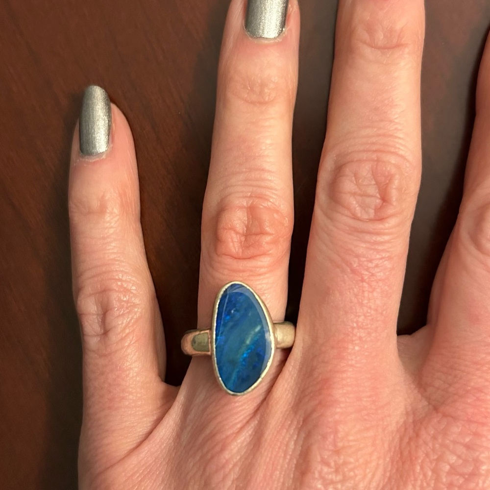 Sterling Silver Blue Opal Ring, size 7 - Picture 2 of 8